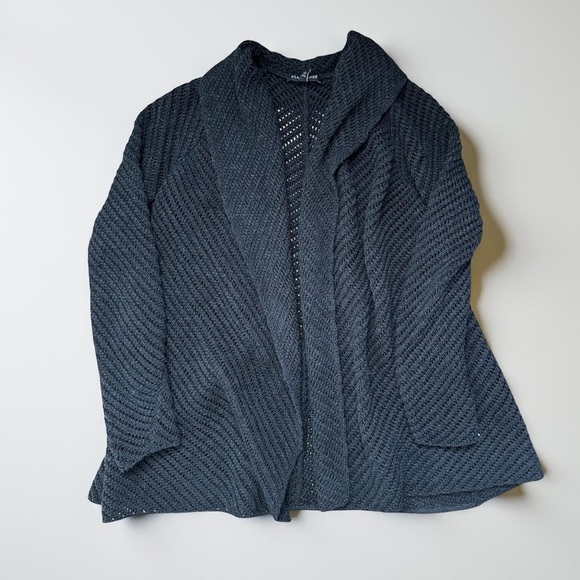 Eileen Fisher 100% Merino Wool Women's Black Knit Open Front Cardigan - Picture 1 of 4